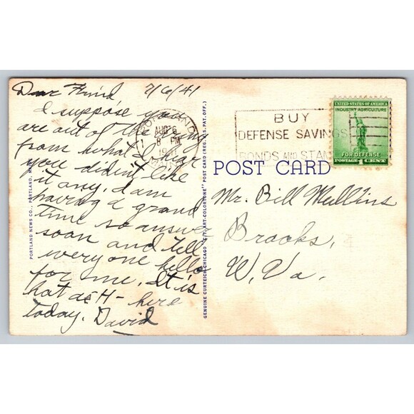 Postcard Maine Portland Head Light by Night Linen Lighthouse Posted 1941 WWII ME - Picture 2 of 2